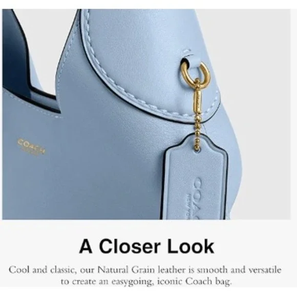 Coach Brooklyn Shoulder Bag 28 Light Blue Pebble Leather Magnetic Closure - Picture 6 of 6